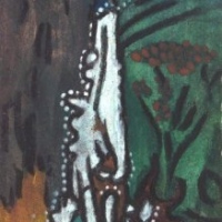 waterfall (pastel and paint on paper; 7.5x21cm; 1996)