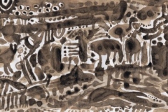 ink-cap landscape (shaggy-ink-cap-ink on paper; 16.5x30cm; 1995) nfs
