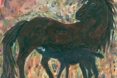 mare and foal (acrylic on paper; 20x20cm; 1997) sold
