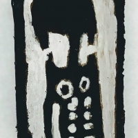 10 amulet (Bideford Black and Cornish China clay on bark; 13x21cm)