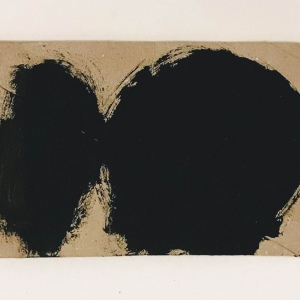 44 when the moon is dark III (Bideford Black earth pigment on salvaged card; 16x10cm)