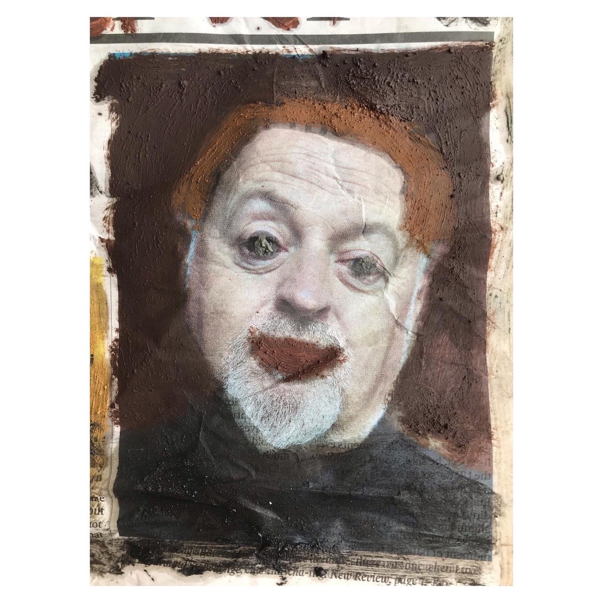 042 the observer - Bill Bailey (Cornish earth pigments and linseed oil on newspaper; 30x15cm)