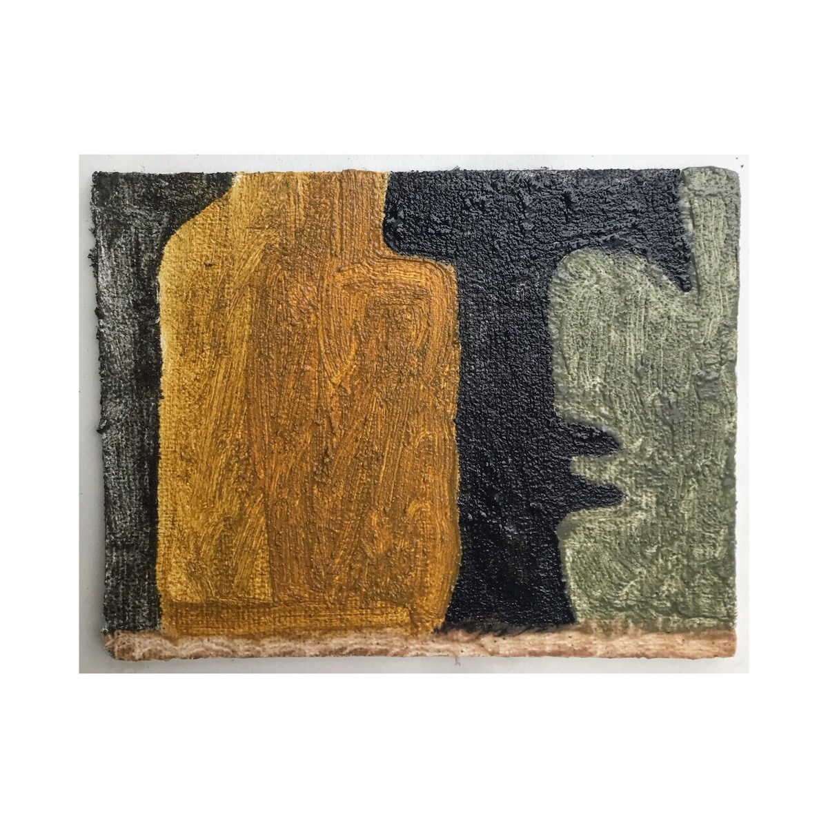 051 gold and green bodies (Cornish earth pigments and linseed oil on primed salvaged card; 25x17cm)