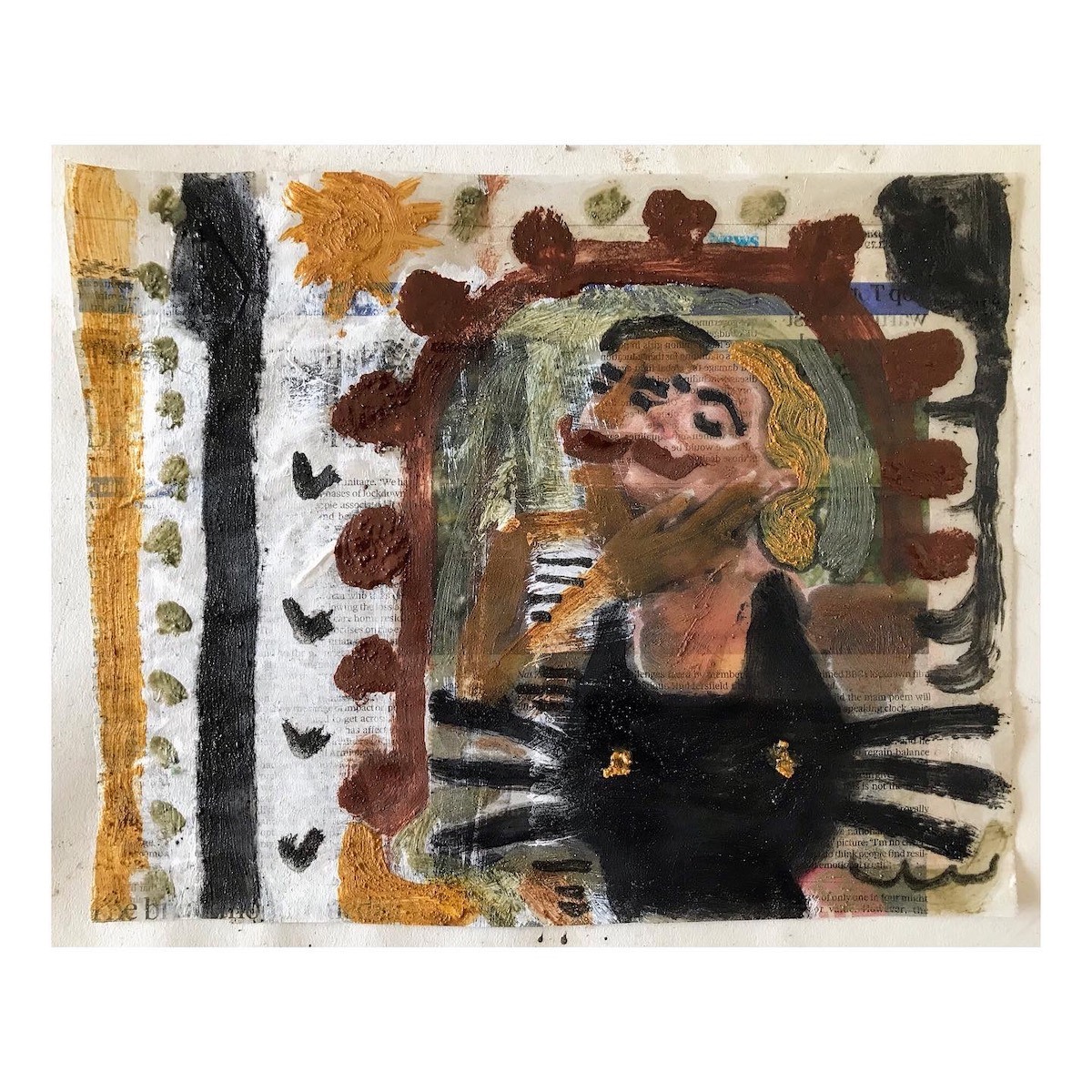 077-when-eyebrows-meet-Cornish-earth-pigments-and-linseed-oil-on-newspaper-25x20cm