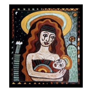 055 mother and child (Cornish earth pigments and linseed oil on primed salvaged board; 50x60cm)