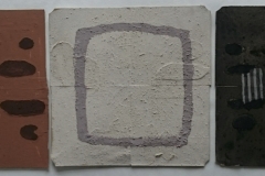 earth shield (Cornish earth pigments on repurposed card; 52x17cm) © p ward 2019