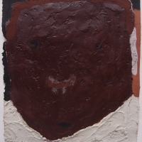 faces of stone - personal responses to a climate emergency IV (Cornish earth pigments on salvaged card; 20x24cm) © p ward 2020