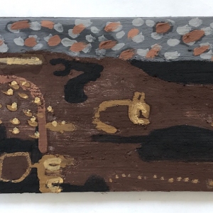 052 adaptation and resilience (Cornish earth pigments on salvaged wood; 60x23cm)
