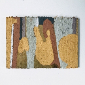 06 conversation with a boulder (Cornish earth pigments on salvaged timber; 15x11cm) © p ward 2020
