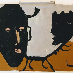 30 on my tail (Bideford Black and Cornish earth pigments on salvaged card; 44x29cm)
