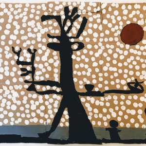 42 winter tree (Bideford Black and Cornish earth pigments on salvaged card; 44x40cm)
