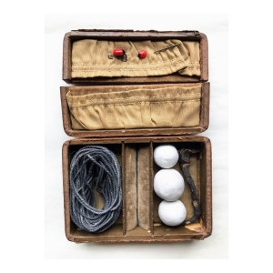45 little box of tricks (China-clay, Bideford Black string, gorse twig, antique box)