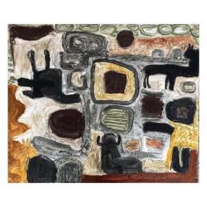 059 old fields, old ways  (Cornish earth pigments and linseed oil on primed salvaged board; 79x68cm)