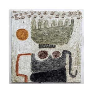 064 consequences 1  (Cornish earth pigments and linseed oil on primed salvaged board; 27x27cm)