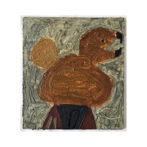 070 we are as free as we believe  (Cornish earth pigments and linseed oil on primed salvaged board; 25x27cm)