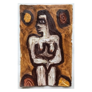 121 woman (Cornish earth pigments and linseed oil on primed salvaged card; 16x28cm)