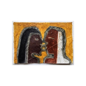 122 face to face (Cornish earth pigments and linseed oil on primed salvaged card; 16x11cm)