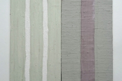 grey, green, white, mauve II - optical (Cornish earth pigments on wood; 25x25cm) © p ward 2018
