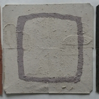 earth shield (Cornish earth pigments on repurposed card; 52x17cm) © p ward 2019