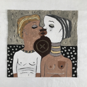 058 future kisses (Beach charcoal and Cornish earth pigments on paper; 28x28cm) © p ward 2020