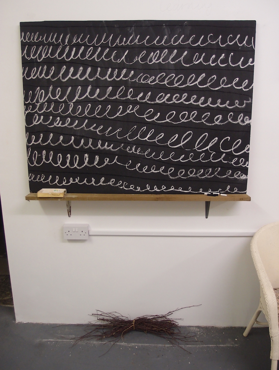 learning (bideford blackboard and shelf with chalk, charcoal and birch bundle) @ p ward 2014