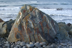 painted boulder 3 - figures, northam, north devon (earth pigments; digital photo) © p ward 2010
